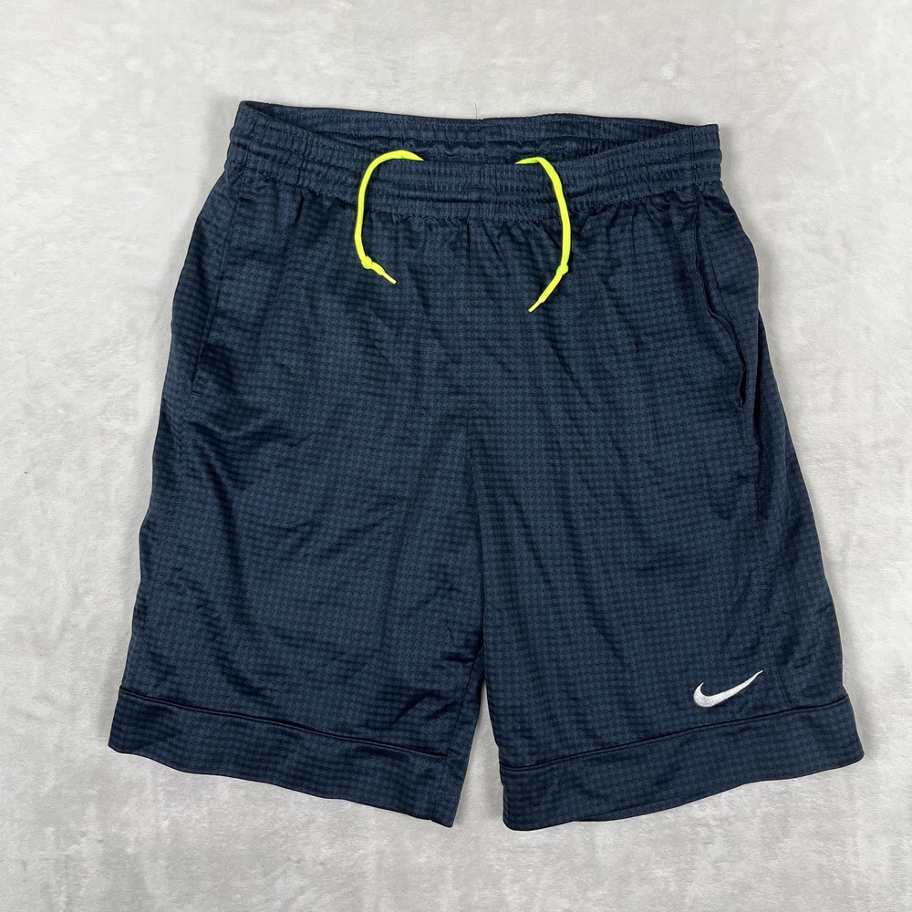 Nike Shorts Mens Medium Blue Check 10 Inseam Athletic Running Gym Volt Yellow